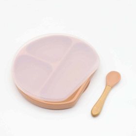 Baby Silicone Compartment Plate With Wooden Spoon - Average Size (0-8Y) - Light Pink