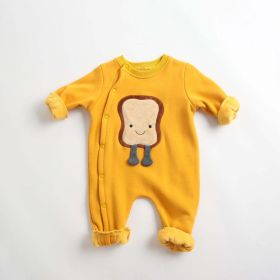 Baby Cartoon Pattern Side Snap Button Design Long Sleeved Romper - 73 (6-9M) - Yellow