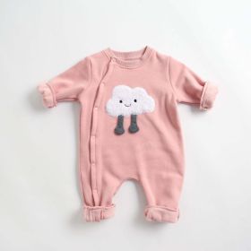 Baby Cartoon Pattern Side Snap Button Design Long Sleeved Romper - 100 (2-3Y) - Pink