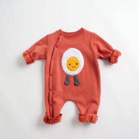 Baby Cartoon Pattern Side Snap Button Design Long Sleeved Romper - 80 (9-12M) - Orange