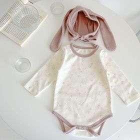 Baby Cute Bunny Graphic Long Sleeves Soft Cotton Bodysuit & Hat - 100 (2-3Y) - Pink