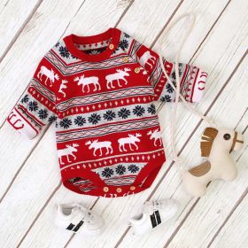 Baby Christmas Deer Pattern Shoulder Button Design Long Sleeved Onesies - 90 (12-24M) - Red