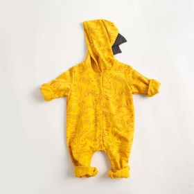 Baby Cartoon Dinosaur Graphic Snap Button Thin Style Rompers With Hat - 66 (3-6M) - Yellow