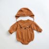 Baby 1pcs Cartoon Print Pattern Long Sleeved Cotton Triangle Onesies With Hat - 66 (3-6M) - Brown