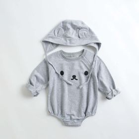 Baby 1pcs Cartoon Print Pattern Long Sleeved Cotton Triangle Onesies With Hat - 66 (3-6M) - Grey