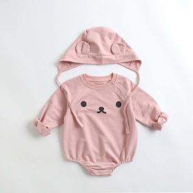 Baby 1pcs Cartoon Print Pattern Long Sleeved Cotton Triangle Onesies With Hat - 90 (12-24M) - Pink