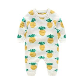 Baby Dinosaur & Pineapple Pattern Shoulder Button Design Knitting Romper Jumpsuit - 80 (9-12M) - Yellow