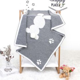 Baby Cartoon Rabbit & Footprints Embroidered Graphic 3D Tail Blanket - Grey - (0-12Y)