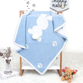 Baby Cartoon Rabbit & Footprints Embroidered Graphic 3D Tail Blanket - Blue - (0-12Y)