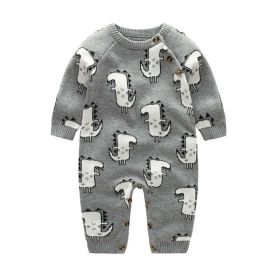 Baby Dinosaur & Pineapple Pattern Shoulder Button Design Knitting Romper Jumpsuit - 73 (6-9M) - Grey