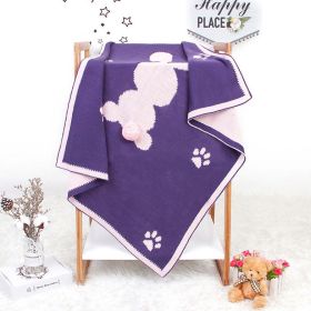 Baby Cartoon Rabbit & Footprints Embroidered Graphic 3D Tail Blanket - Purple - (0-12Y)