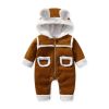 Baby Cute Long Sleeve Design Solid Color Thicken Warm Rompers With Hat - 59 (0-3M) - Brown