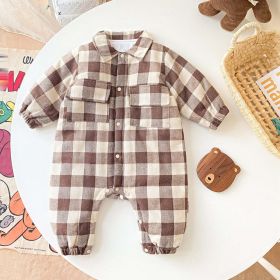 Baby Boy Plaid Pattern Snap Button Front Long-sleeved Thick Rompers - 73 (6-9M) - Coffee