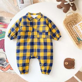 Baby Boy Plaid Pattern Snap Button Front Long-sleeved Thick Rompers - 90 (12-24M) - Yellow