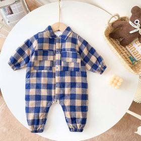 Baby Boy Plaid Pattern Snap Button Front Long-sleeved Thick Rompers - 90 (12-24M) - Blue