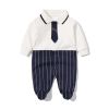 Baby Boy Striped Patchwork Pattern Tie Dye Design Lapel Convered Jumpsuit - 59 (0-3M) - Black