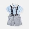 Baby Boy Solid Color Single Breasted Design Onesies With Bow Tie Combo Striped Overalls Shorts Sets - 59 (0-3M) - Blue