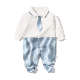 Baby Boy Striped Patchwork Pattern Tie Dye Design Lapel Convered Jumpsuit - 73 (6-9M) - Blue