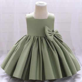 Baby Girl Solid Color Bow Patched Design Sleeveless Western Style Satin Dress - 80 (9-12M) - Green