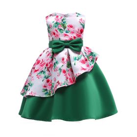 Baby Girl Floral Pattern Bow Tie Princess Tutu Dress Formal Dress - 150 (10-12Y) - Green