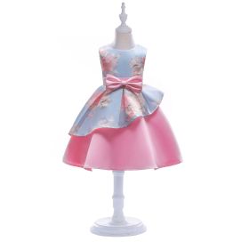 Baby Girl Floral Pattern Bow Tie Princess Tutu Dress Formal Dress - 100 (2-3Y) - Pink