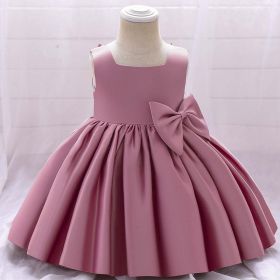 Baby Girl Solid Color Bow Patched Design Sleeveless Western Style Satin Dress - 80 (9-12M) - Pink