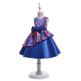 Baby Girl Floral Pattern Bow Tie Princess Tutu Dress Formal Dress - 110 (3-5Y) - Blue