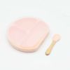 Baby Silicone Compartment Plate With Wooden Spoon - Average Size (0-8Y) - White