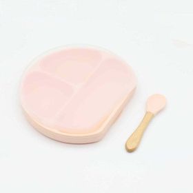 Baby Silicone Compartment Plate With Wooden Spoon - Average Size (0-8Y) - White