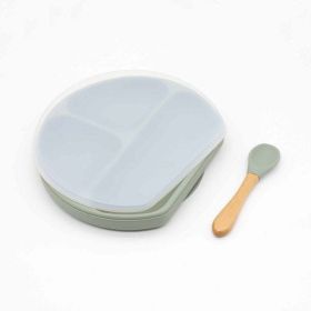 Baby Silicone Compartment Plate With Wooden Spoon - Average Size (0-8Y) - Green