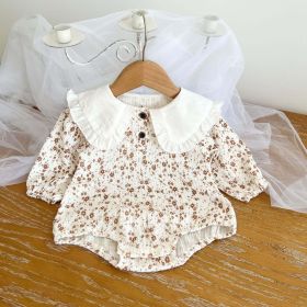 Baby Girl Floral Pattern Ruffle Lapel Design Bodysuit - 80 (9-12M) - White