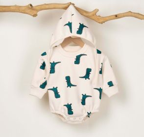 Baby Boy 1pcs Cartoon Dinosaur Pattern Long Sleeves O-Neck Bodysuit & Hats - 90 (12-24M) - Navy Blue