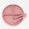 Baby Silicone Round Sucker Compartment Dinner Plate With Spoon Fork Sets - Average Size (0-8Y) - Pink