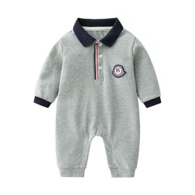 Baby Boy Logo Patched Pattern Quarter Button Design Lapel College Style Romper - 73 (6-9M) - Grey