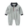 Baby Boy Logo Patched Pattern Quarter Button Design Lapel College Style Romper - 59 (0-3M) - Grey