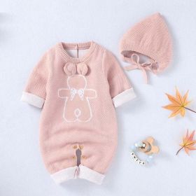 Baby Cartoon Bunny Embroidered Graphic Solid Warm Rompers With Hat - 100 (2-3Y) - Pink