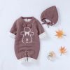 Baby Cartoon Bunny Embroidered Graphic Solid Warm Rompers With Hat - 73 (6-9M) - Coffee