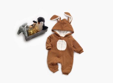 Baby Cartoon Shape Design Soft Fleece Thickened Romper In Autumn & Winter - 100 (2-3Y) - Brown