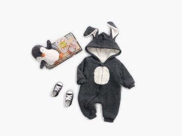 Baby Cartoon Shape Design Soft Fleece Thickened Romper In Autumn & Winter - 73 (6-9M) - Black