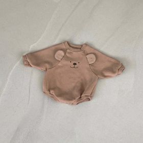 Baby Bear Print Pattern Ears Patch Design Hoodie Onesies - 66 (3-6M) - Brown