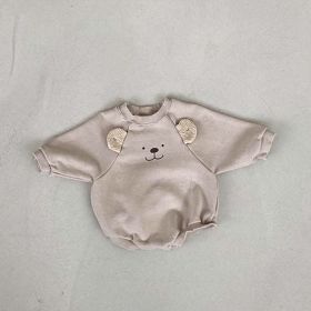 Baby Bear Print Pattern Ears Patch Design Hoodie Onesies - 80 (9-12M) - Grey