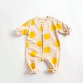 Baby Cartoon Sun Pattern Snap Button Long Sleeved Romper In Spring & Autumn - 66 (3-6M) - Yellow