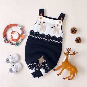 Baby Christmas Elk Pattern Srappy Design Sweater Rompers - 90 (12-24M) - Navy Blue