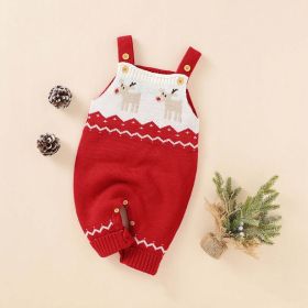 Baby Christmas Elk Pattern Srappy Design Sweater Rompers - 73 (6-9M) - Red