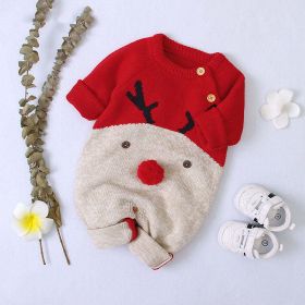 Baby Cartton Pattern Contrast Design Side Button Christmas Knitted Romper - 73 (6-9M) - Red