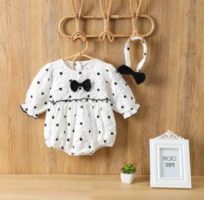 Baby Girl Polka Dot Pattern Bow Decoration Bodysuit With Headband - 80 (9-12M) - White