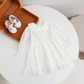 Baby Girl Solid Color White Mesh Embroidered Pattern Long Sleeve Dress - 90 (12-24M) - White