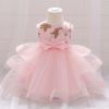 Baby Girl Sequins Patched Design Sleeveless Tutu Style Baptism Birthday Dress - 73 (6-9M) - Light Pink