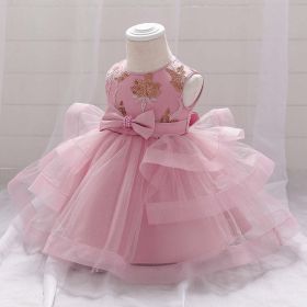 Baby Girl Sequins Patched Design Sleeveless Tutu Style Baptism Birthday Dress - 73 (6-9M) - Pink