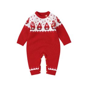 Baby Christmas Embroidered Graphic Side Button Design Knit Long Style Jumpsuit - 90 (12-24M) - Red